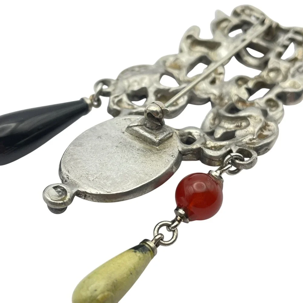 Vintage Modernist Millefiori Brooch and Clip On Earring‎ Set Statement Jewelry
